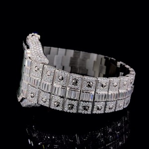 Best Luxury Iced Skeleton Square Stainless Steel Mens Quartz Wristwatch Full Diamond Baguette Bracelet Limited Edition Fashion - Product Image 3