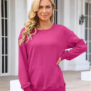 Sudadera de cuello redondo para mujer, 100% algodón, ligera, producto de alta demanda, transpirable. - Product Image 1