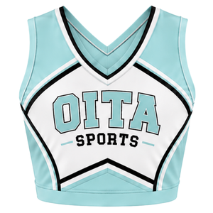 Haut court sans manches pour femme, col en V, blanc aqua et noir, pour cheerleading, performance athlétique, uniforme d'équipe, compétition sportive - Product Image 1