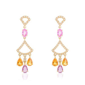 18K Gold Multi Sapphire and Diamond Chandelier Earrings - Product Image 1