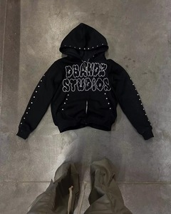 Brand Name Men's Eco-friendly Hooded Sweatshirt <b>Set</b> Casual Winter 300g Cotton <b>Knitted</b> Tracksuit with Stars Print Front Logo - Product Image 5