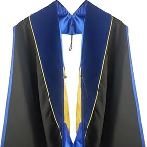 ชุดครุยสำเร็จการศึกษาระดับปริญญาเอกแบบดีลักซ์ พร้อมหมวกและปลอกครุยทรงแปดเหลี่ยม พร้อมแถบสีทอง ชุดเครื่องราชอิสริยาภรณ์ระดับปริญญาเอก - Product Image 1