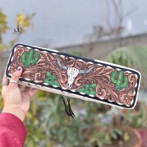 Heat Resistant Hair Straightener <b>Case</b> Hand Tooled Leather New Designer Hair On Hide Perfect Organizer for Hair Tools - Product Image 1