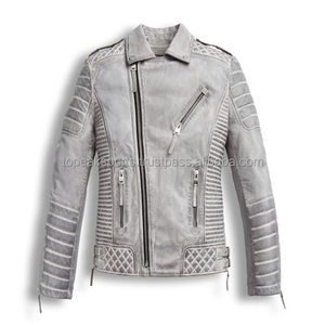 Blouson de moto en cuir véritable pour homme, tendance, marron désert, col rabattable, fermeture éclair, style motard, vêtement d'hiver - Product Image 5