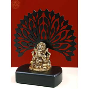 Petite sculpture en laiton de 6 pouces faite à la main Lord Ganesha avec arbre en bois fabriquée en Inde - Product Image 4