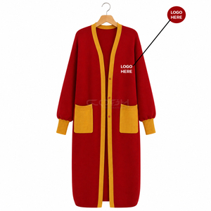 Cosh International Sorority Sisterhood Acrylic <b>Cardigan</b> <b>Red</b> With Yellow Contrast Trim V-Neck Full Sleeve Casual Autumn Winter - Product Image 5