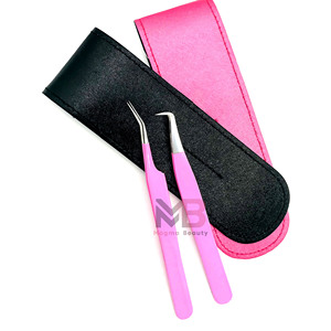 Ensemble de pinces à cils en acier inoxydable rose, pointes précises et lisses pour extensions de cils, avec étui personnalisé - Product Image 1