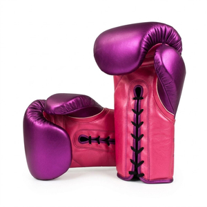Custom Metallic Pink Professional Boxing Gloves 16oz <b>Lace</b> Cowhide Leather Moisture Wicking Full Finger Unisex Sparring Gloves - Product Image 3