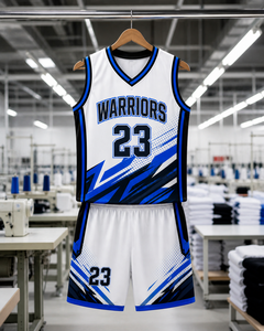 Warrior Performance Basketball Uniform Set with Dynamic <b>White</b> and Blue Design, Lightweight Fabric Ideal for Intense Training - Product Image 5
