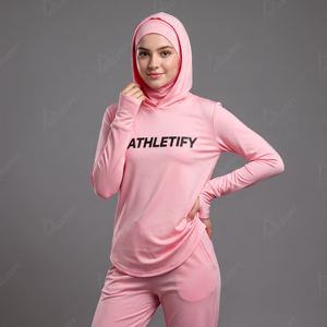 Modest Sports Hoodie for Women Inner Scarf Cover with Secure Thumbhole Sleeves Stretch Workout Hoodie Customizable Label Service - Product Image 1