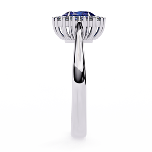 Anillo de Compromiso de Platino con Zafiro Azul Corte Ovalado y Halo de Diamantes, Clásico para Mujer, Certificado por GIA - Product Image 3