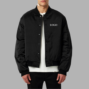 Custom Logo <b>Men's</b> Black <b>Bomber</b> <b>Jacket</b> Stand Collar Single Button Casual Autumn Wear Regular Fit Solid Color Polyester Material - Product Image 4