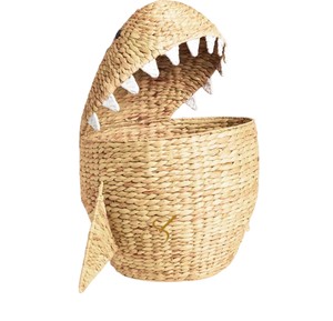 Cesta de Almacenamiento de Jacinto de Agua con Forma de Tiburón y Tapa, Organizador de Juguetes Tejido con Forma de Animal Marino para Habitación Infantil - Product Image 1