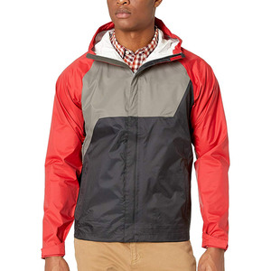 Unisex <b>Red</b> Gray Black Color Blocked Hooded Windbreaker <b>Jacket</b> Zip Fly Pockets Oversized Fit Outdoor Hiking Windbreaker <b>Jacket</b> - Product Image 1