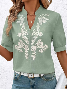 Blusa de Algodón para Mujer, Estilo Retro, Cuello en V, Bordado Floral, Paisley, Elegante, Manga Fruncida, Venta al Por Mayor - Product Image 5