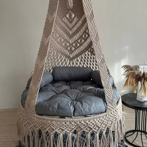 Columpio de Macramé, Cojín para Columpio y Alfombra de Macramé, Juego Completo de 3 Piezas |   Columpio colgante para interiores y exteriores |   Silla de Macramé - Product Image 1