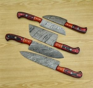 Handmade Carbon Steel Chef <b>Knife</b> <b>Set</b> 5-Piece High Carbon Razor <b>Sharp</b> Sustainable Multifunction Customizable Wholesale Wood - Product Image 5