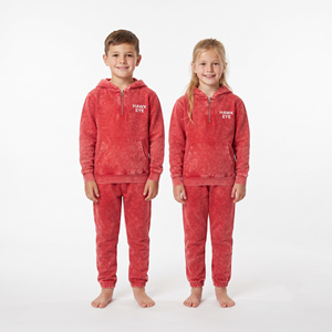 Conjunto de Sudadera con Capucha y Pantalones Deportivos de Algodón para Niños, Lavado Ácido, Color Rojo Sólido, Cierre de Media Cremallera, Traje Deportivo Unisex, Corte Regular - Product Image 5