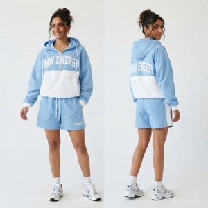 <b>Women</b> Loose Fit Rain Windbreaker <b>Shorts</b> 100% Nylon Waterproof Hiking Half Zip Mid Drawstring Waist Two Piece Printed <b>Short</b> <b>Set</b> - Product Image 5