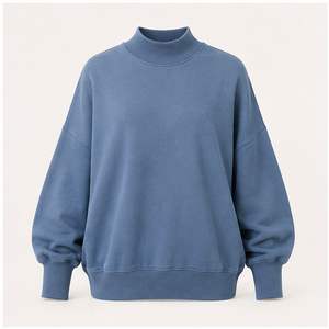 Custom Denim Blue Womens Mock Neck Sweatshirt <b>Balloon</b> Sleeve Relaxed Pullover WSS-0012 - Product Image 1