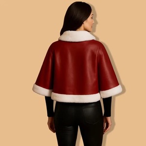 Capa de Papá Noel de piel de cordero roja con ribete de piel sintética, capa navideña - Product Image 2
