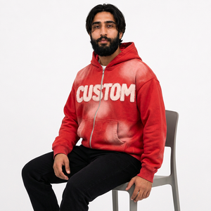 <b>Graphic</b> Winter Streetwear Zipper-<b>Up</b> Oversized <b>Hoodie</b> for Men Custom Digital Heavyweight Cotton Fleece 2 Pcs Private Label - Product Image 1