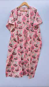 New Print V-neck Drawstring Closure Short Sleeve Elegant Fit Flare <b>Kaftan</b> Indian Soft Cotton Summer Full Cotton Print <b>Kaftan</b> - Product Image 4