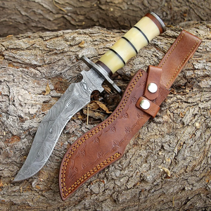 Couteau de camping professionnel en acier Damas à pointe tombante, manche en bois fait main, lame fixe de qualité industrielle, vente en gros - Product Image 1