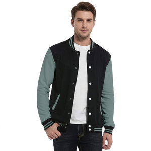 Veste varsity pour homme, hiver, color block, noir et vert, boutons pression, col montant, manches longues, logo sur le devant, polyester/coton, Bangladesh - Product Image 1