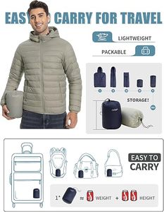 <b>Men's</b> Lightweight Packable Puffer Jacket Waterproof Winter Hood Jacket Custom Packable Quilted Puffer Jacket With Storage <b>Pouch</b> - Product Image 2