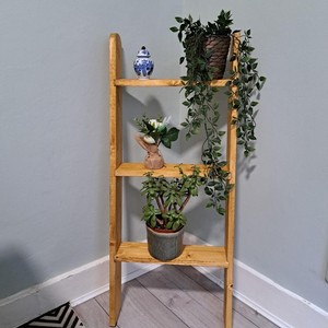 Pine <b>Wood</b> <b>Rustic</b> Ladder Plant Stand Wholesale | Distressed White-Wash Finish - Product Image 4