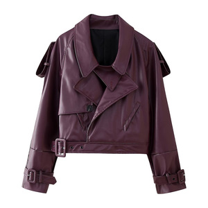 Chaqueta de Motocicleta para Mujer, Otoño/Invierno, Resistente al Viento, Tejida en PU, Estilo Blazer con Cuello Abotonado, Color Sólido - Product Image 2