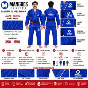 ชุดยูโด MANGOES FASHION สีน้ำเงิน ผ้าฝ้าย 100% น้ำหนัก 360 กรัม กางเกงริปสตอปน้ำหนักเบา ยูนิเซ็กซ์ ทนทาน ไร้ตะเข็บ เหมาะสำหรับการฝึกซ้อม - Product Image 6