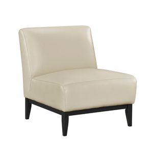 Lussuosa Poltrona in Pelle Beige con Cuscino Resistente e Schienale in Legno Massello, Comodo Arredo per Soggiorno - Product Image 1