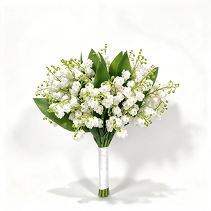 Bouquet de mariée de luxe OEM/ODM Vietnam, lys de la vallée, fleurs artificielles modernes en soie avec feuilles vertes, faites à la main - Product Image 2