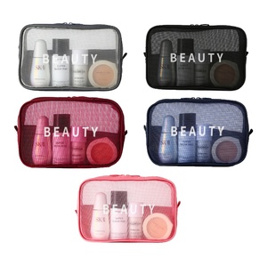Custom Logo Travel Wash Cosmetic Bag Zipper Nylon Clear Transparent Mesh Makeup Organizer Pouch <b>Toiletry</b> <b>Storage</b> Bag - Product Image 3