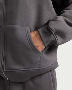 OEM Men's <b>Grey</b> Oversized Zip Up Hoodie Heavyweight Cotton Fleece Hooded <b>Sweatshirt</b> Casual High Quality Jacket - Product Image 4