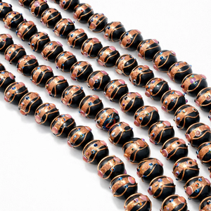 EXCEL EXPORTS Cuentas Sueltas de Vidrio y Cobre Negro de 16 mm, Hilo de 8 Pulgadas, Suministros para Fabricación de Joyería Artesanal, STR-295 - Product Image 1