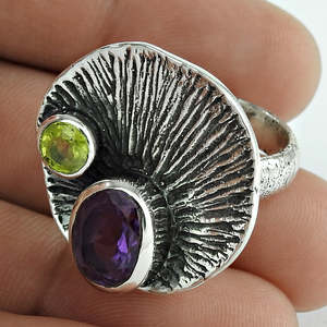 Good Looking Round & Oval Cut Peridot & Amethyst Gemstone <b>Ring</b> Available In 925 Sterling Silver Handmade Silver <b>Boho</b> Jewelry - Product Image 3
