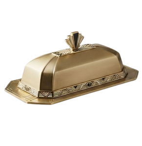 Mantequillera Retro Art Deco con Tapa, Incrustaciones Doradas, Metal Hecho a Mano, Vajilla de Cocina, Hermética, Conserva la Frescura - Product Image 4