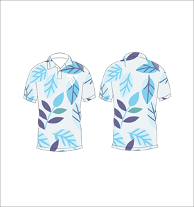 Men’s White Blue Tropical Leaf Print Polo Shirt Casual Short Sleeve Summer Fashion Golf Tee - Product Image 3