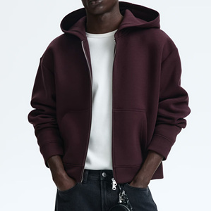 Sweat-shirt à capuche surdimensionné pour homme en polyester/coton avec logo personnalisé, épaules tombantes, double fermeture éclair, tricot jersey - Product Image 2