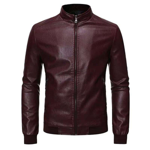 Chaqueta de Motociclista para Hombre, Negra, de Cuero PU Transpirable, Cuello Alto, Cierre de Cremallera, Corte Ajustado, Largo Regular, Estilo Moto, con Bolsillos, para Otoño - Product Image 3