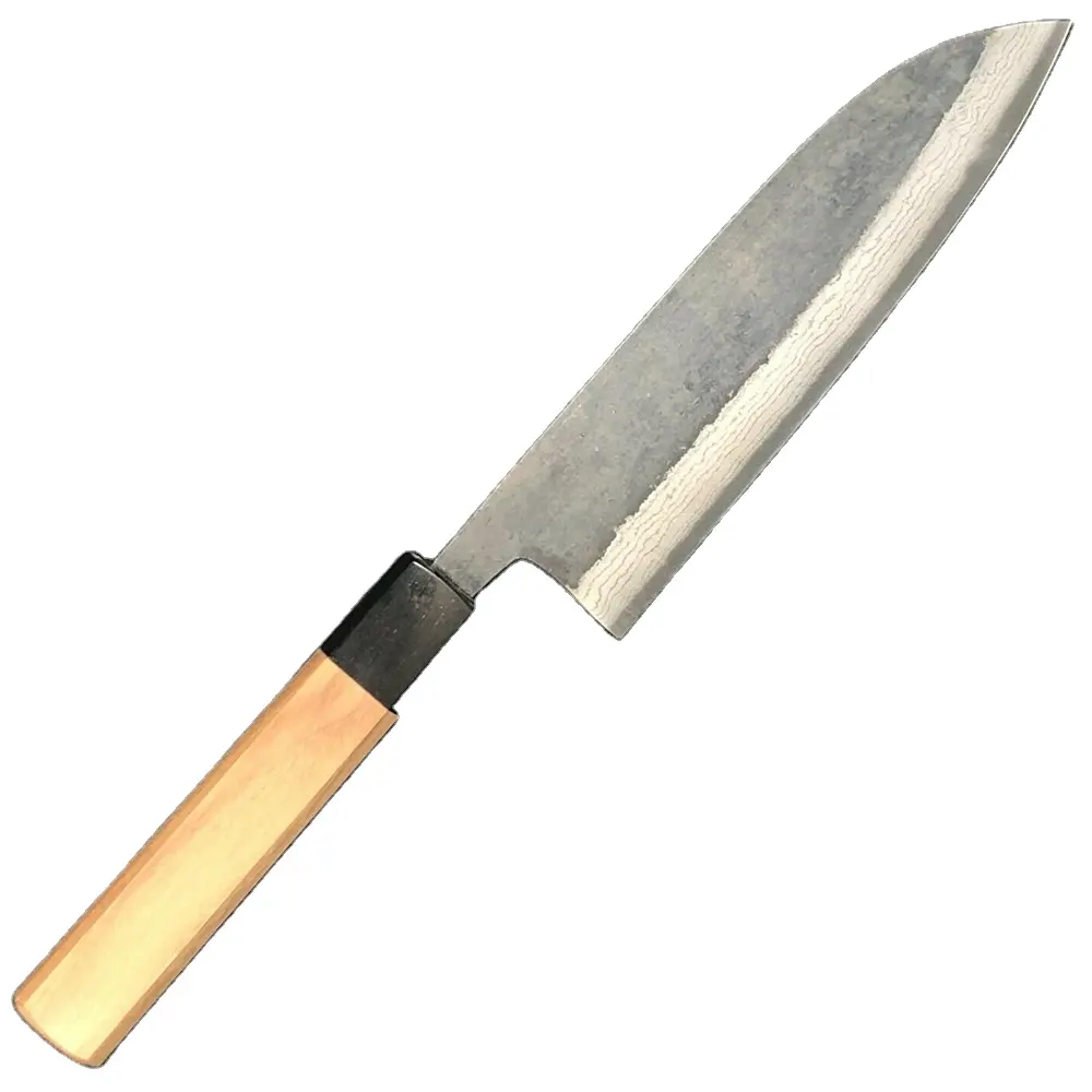 Professional Custom Handmade High Carbon Steel Blade Hand Forged Rustless Chef Kitchen Santoku Knife With Leather Sheath
