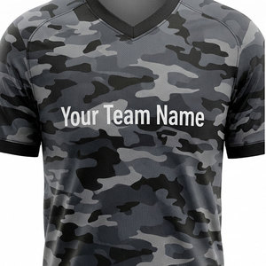 Ensemble de maillots de football personnalisés sublimés pour hommes, camouflage, col en V, manches courtes, uniformes respirants, taille adulte, polyester 180g - Product Image 6