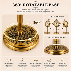 Classic Swivel Brass <b>Table</b> <b>Clock</b> 360 Degree Rotating Vintage Desktop Timepiece Retro Office Home Decor - Product Image 6