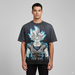 Camiseta Personalizada con Estampado Digital Vintage de Goku, Lavado Ácido, Estilo Urbano, con Pedrería, Sublimación, para Hombre, MOQ 20 Unidades - Product Image 1