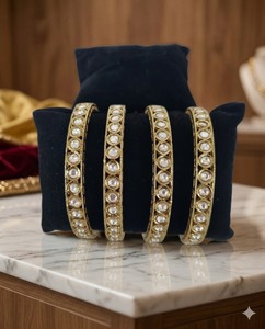 White Alloy Moon Design Kundan Stone Gold Plated <b>Bangle</b> <b>Set</b> Traditional Choodi Luxury Bridal Wedding Accessories Classic Indian - Product Image 1