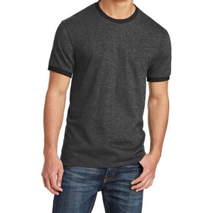 T-shirt OEM ODM Ringer Noir Gris 100% Coton Unisexe Coupe Classique Manches Courtes Été Uni Devant Vierge Décontracté Homme Grande Taille 2025 - Product Image 1