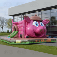 Siège gonflable moonwalk pour cochon rose, château gonflable, château de saut, dessin animé, maison